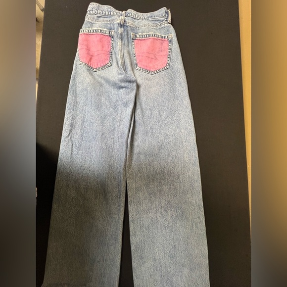 AMERICAN EAGLE HIGH WAISTED BAGGY WIDE-LEG JEANS PAINTED GRADUATION 2025 SIZE 0 - Picture 3 of 14